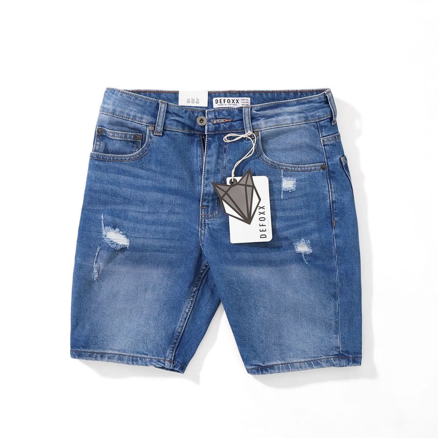 Quần short jean Defoxx xanh wash rách mang đến phong cách trẻ trung, năng động