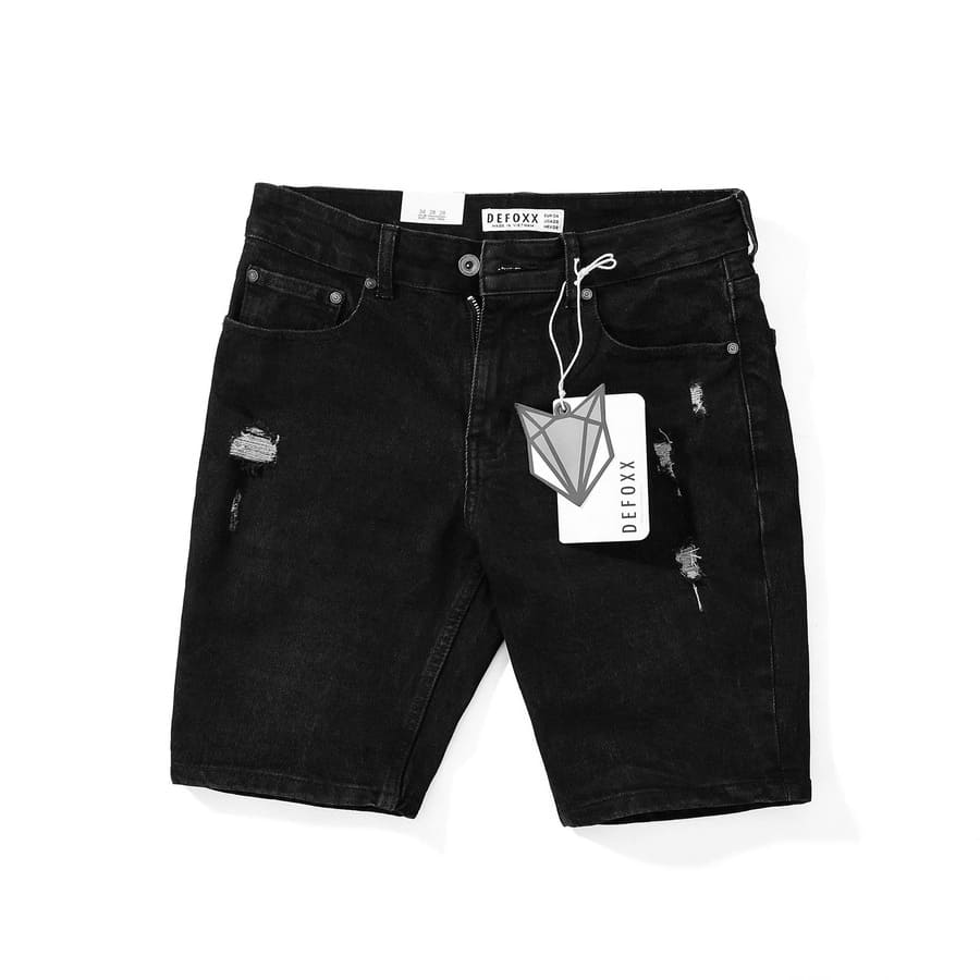 Quần short jean DEFOXX đen wash rách mang đậm dấu ấn cá tính với tone đen cổ điển