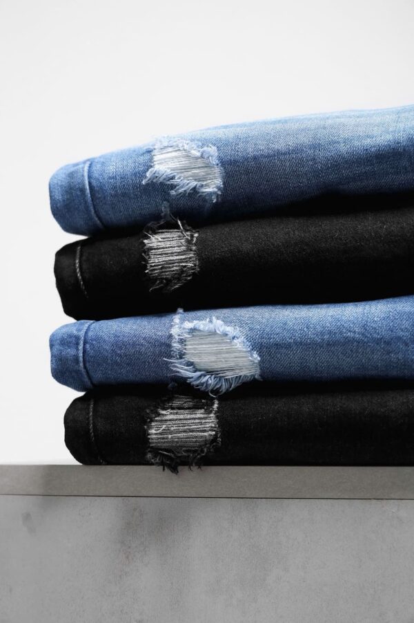 Quần short jean defoxx xanh wash rách - Ảnh 2